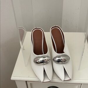 White Mules with Silver Accent